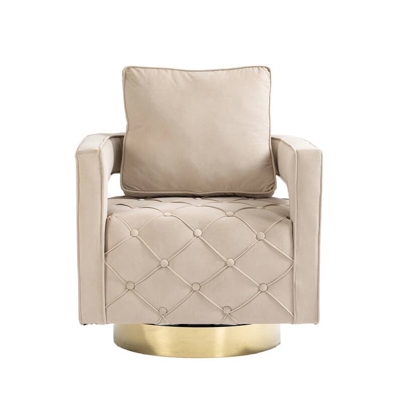 Fabric pull buckle living room rotating leisure chair, reception and negotiation chair - Beige