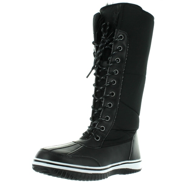 Nature Breeze Frost-02 Women's Lace Up Faux Fur Collar Tongue Flat Winter Boots