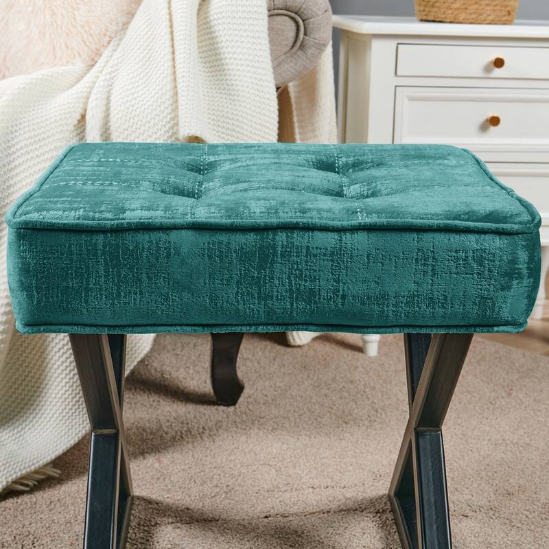 Textured Velvet Ottoman Vanity Stool 18"X18"X17"