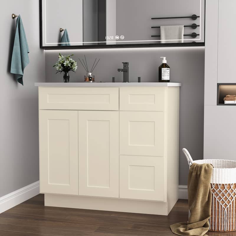 New Floor-Standing Bathroom Wooden Vanity Cabinet with Right Door - Antique White