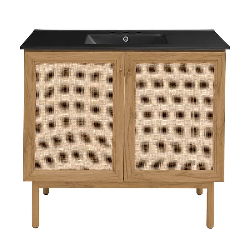 Classe 36 In. Oak Bathroom Vanity With Black, 3-Hole Ceramic Sink Top