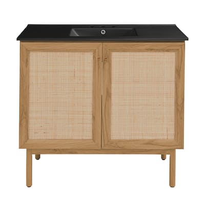 Classe 36 In. Oak Bathroom Vanity With Black, 3-Hole Ceramic Sink Top