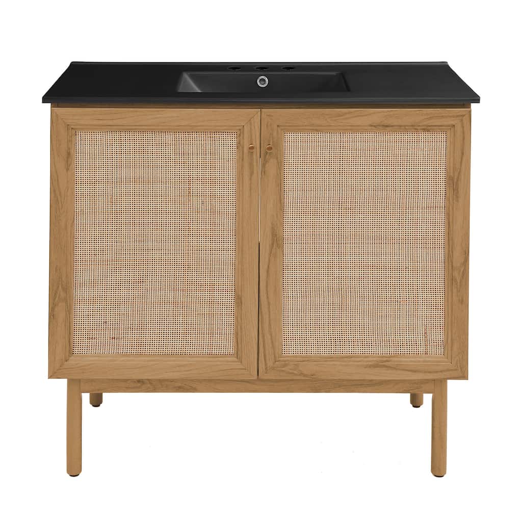 Classe 36 In. Oak Bathroom Vanity With Black, 3-Hole Ceramic Sink Top