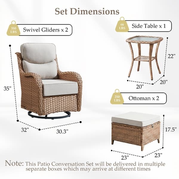 dimension image slide 63 of 75, Outdoor Patio Sofa Swivel Chair with 6-Inch Thick Cushions Set