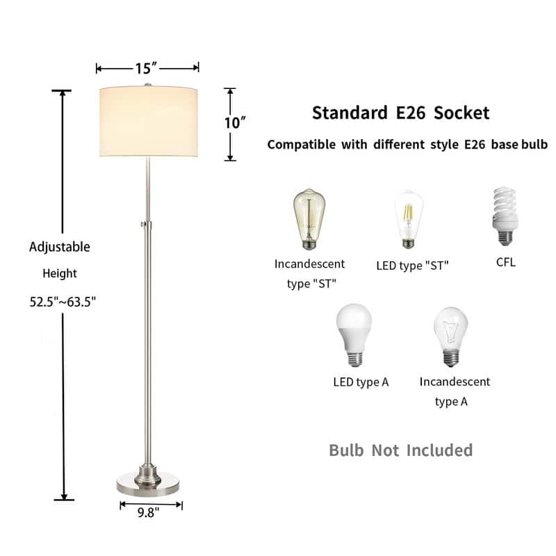 KAWOTI 63.5" Standard Adjustable Floor Lamp with Fabric Linen Shade