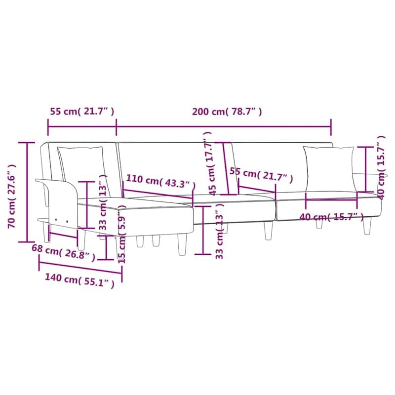 vidaXL L-shaped Sofa Bed Dark/Light Gray 109.8"x55.1"x27.6" Fabric - 109.8" x 55.1" x 27.6"
