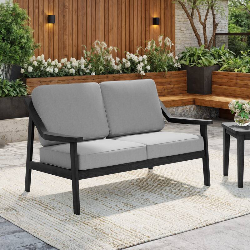 Solid Wood Outdoor Arm Chair Loveseat with Cushion - Black/Grey - 1 Loveseat