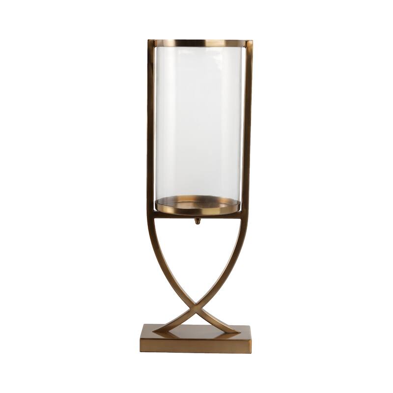 Modern Glass Pillar Candle Holder Decorative Lantern with Steel Frame