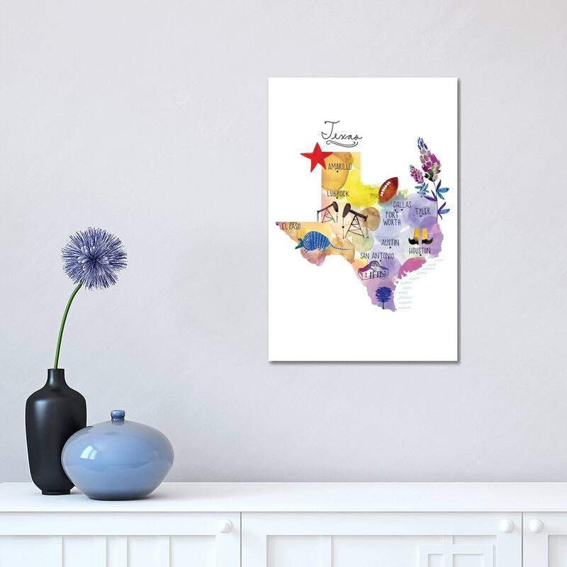 iCanvas "Map Of Texas" by Sara Franklin Canvas Print - 18x12x1.5