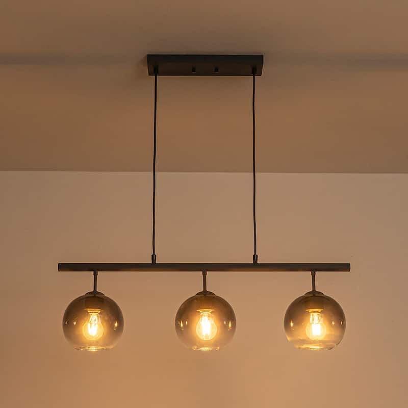 Contemporary 3-Light Gradient Grey Glass Globe Linear Chandelier