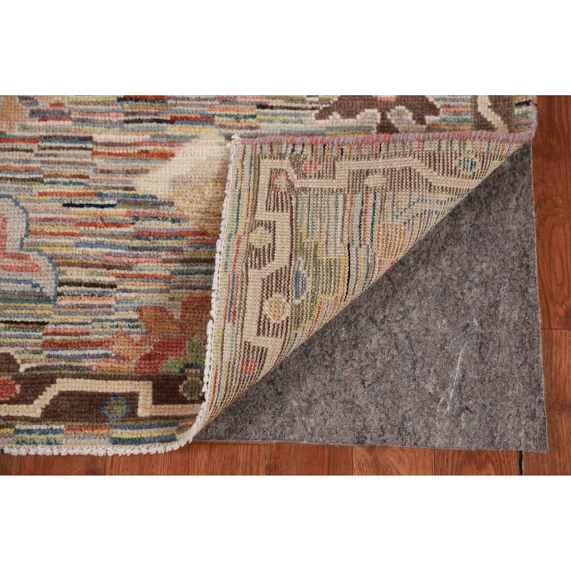 Hand Knotted Oriental 100% Wool Carpet Transitional Floral Multi-Colored Oushak Runner Rug - 19' 11'' X 2' 7''