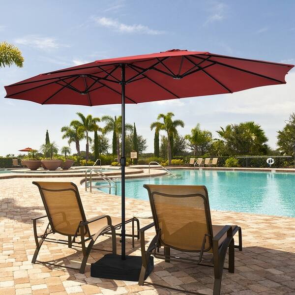 15ft double-sided extra large patio twin umbrella Solar with Led Light which makes the service life longer Bigroof 15ft Double-Sided Patio Umbrella