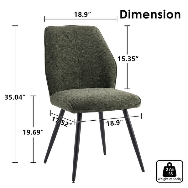 dimension image slide 2 of 5, Set of 2 Modern Dining Chairs, Armless Upholstered Side Chairs
