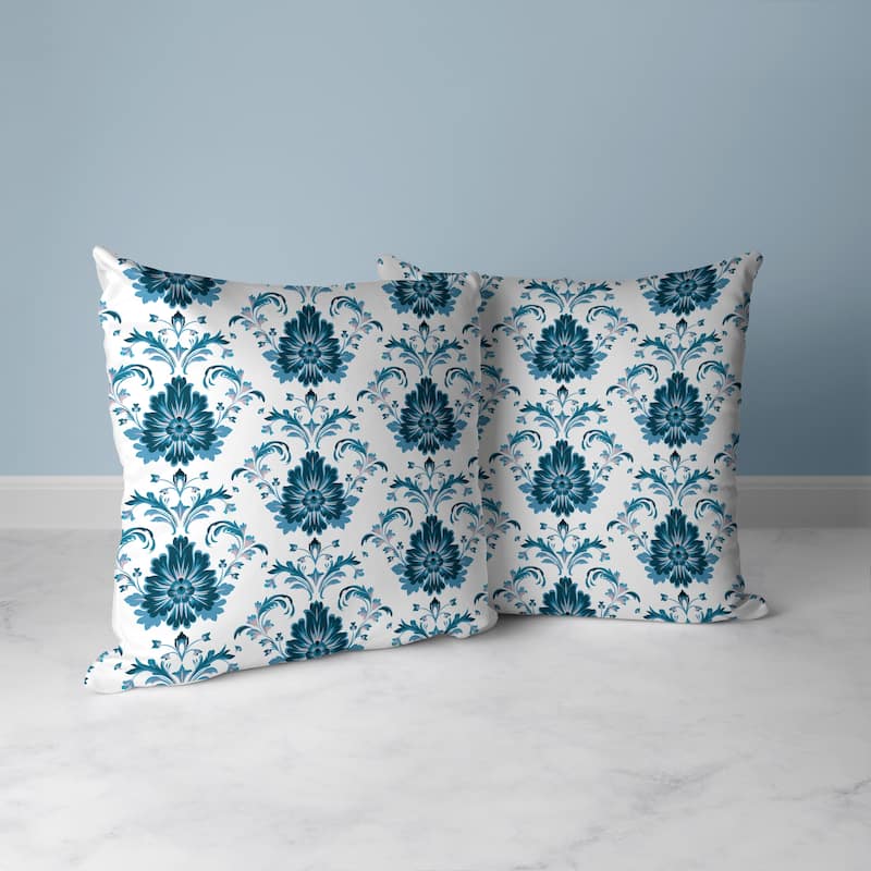 Turquoise And Pink Ornate Opulence Indoor/Outdoor Throw Pillow Zipper