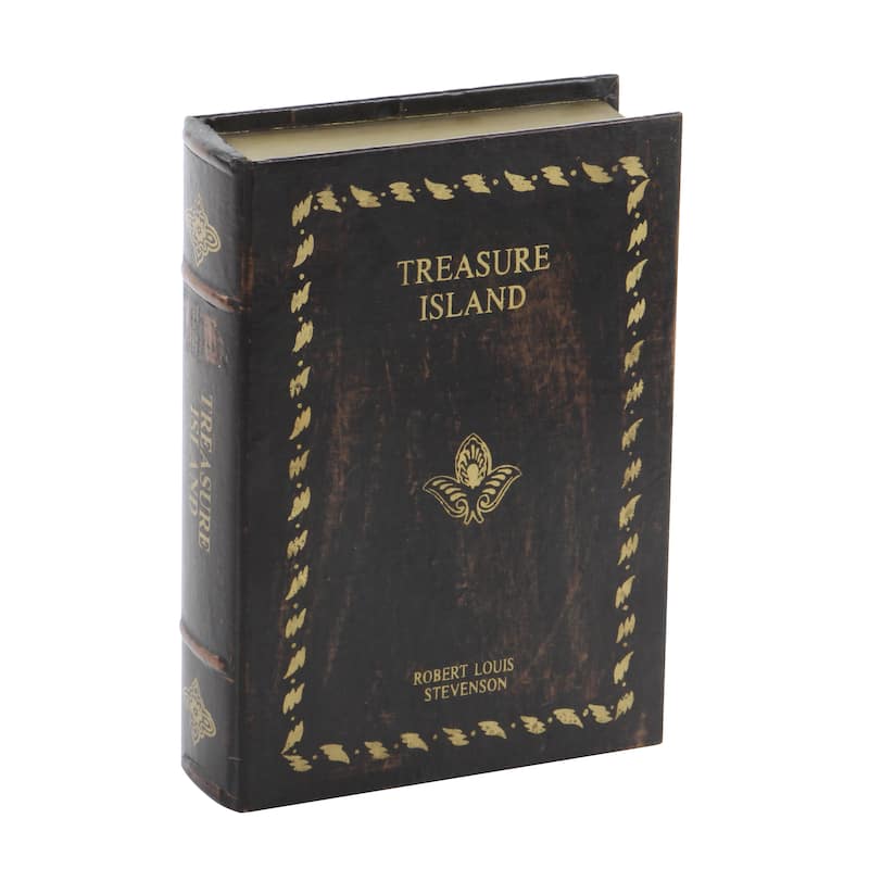 Brown Wooden Vintage Inspired Faux Storage Book Decorative Box with Faux Leather Detailing (Set of 3)