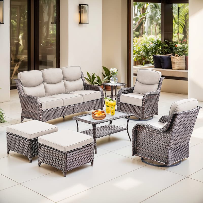 Gymojoy 7-Piece Patio Furniture Set with Swivel Glider Chairs, 6-Inch Ultra-Plush Cushions & Water-Resistant Olefin Fabric