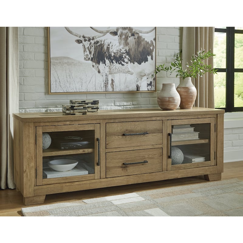 Signature Design by Ashley Galliden Light Brown 80" TV Stand for TVs up to 92" - 79.38" W x 20" D x 28.25" H