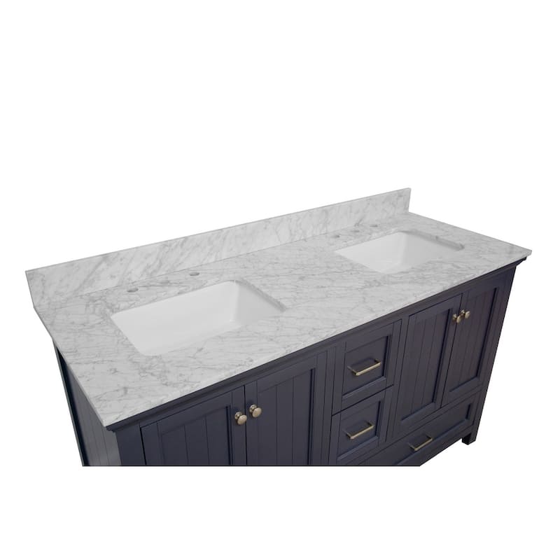 KitchenBathCollection Paige 60" Double Bathroom Vanity with Carrara Marble Top
