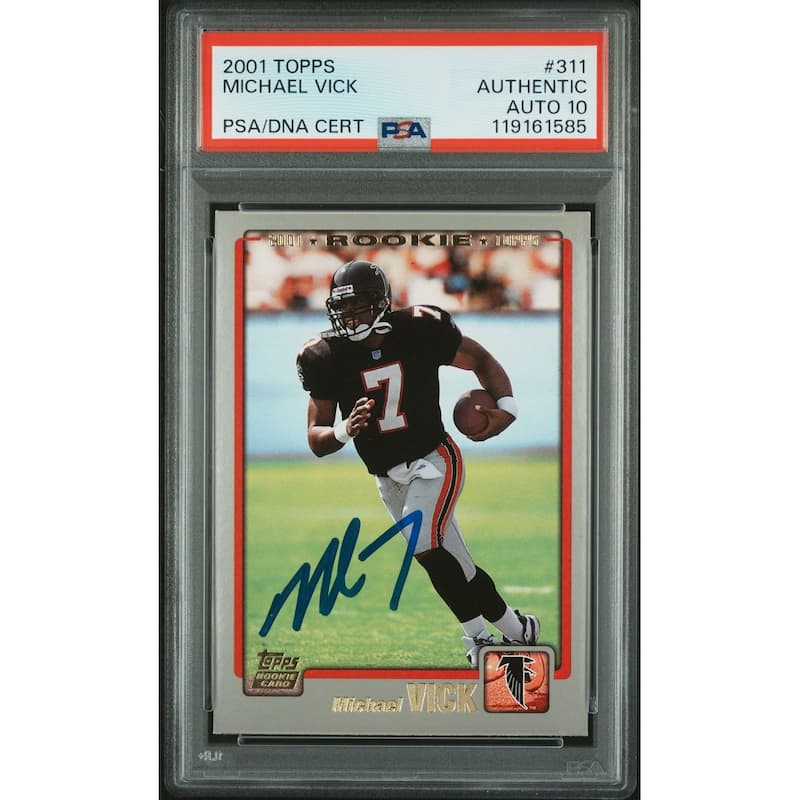 Michael Vick 2001 Topps Signed Football Rookie Card #311 Auto Graded PSA 10 Cert # 119161585 - 8' x 11'
