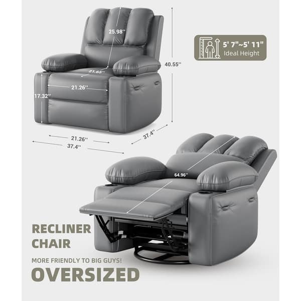 dimension image slide 0 of 3, 360° Swivel Oversized Recliner Chairs with Heat and Massage