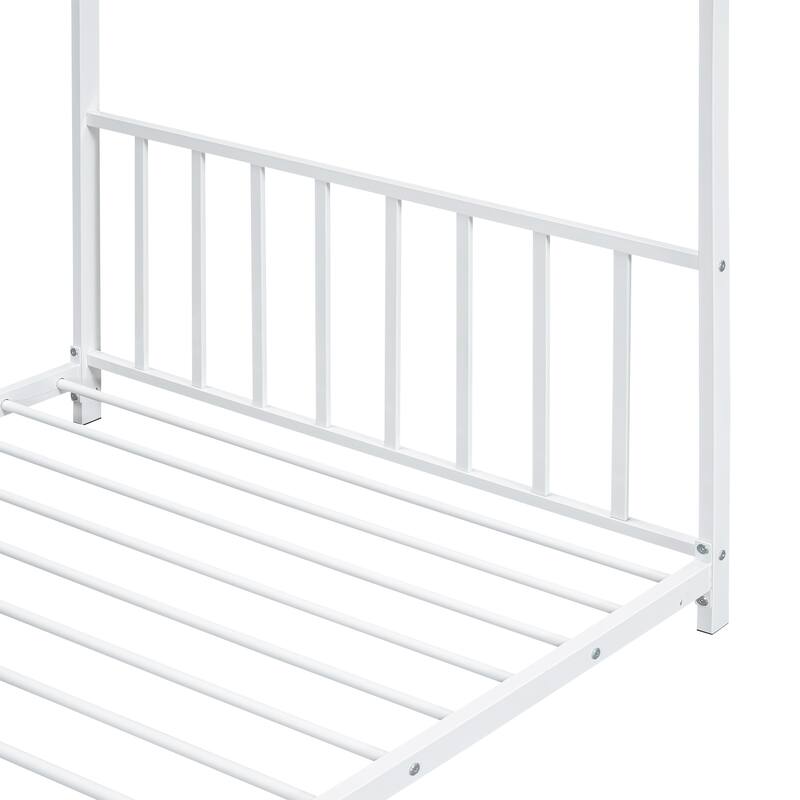 Twin Size Metal House Platform Bed White