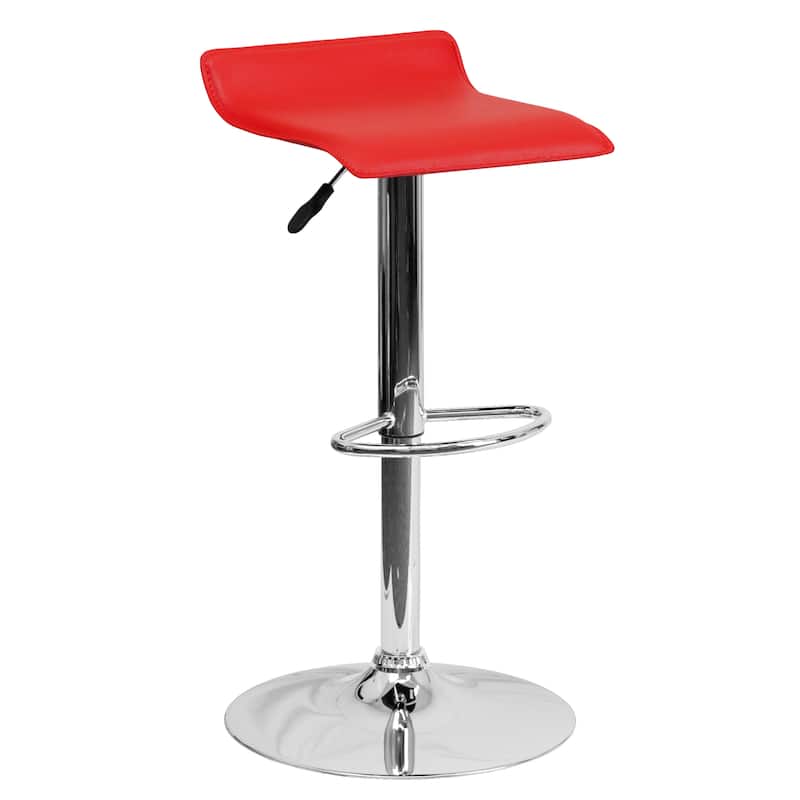 2 Pack Contemporary Vinyl Adjustable Height Barstool with Solid Wave Seat - 15"W x 15"D x 25.5" - 34"H