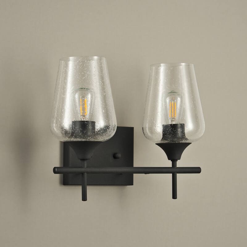 CO-Z Matte Black Vanity Light with Clear Seeded Glass Shade