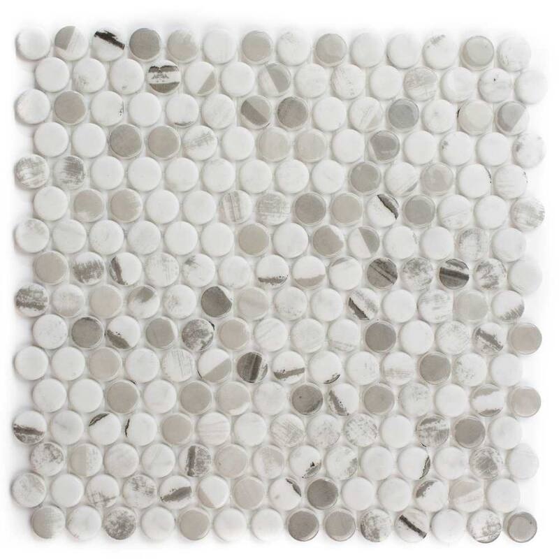 The Tile Life Eterna Penny 12x12 Alaia Round Glass Mosaic Floor, Wall & Backsplash Tile - Case of 10 (8.8 Sq. ft.)