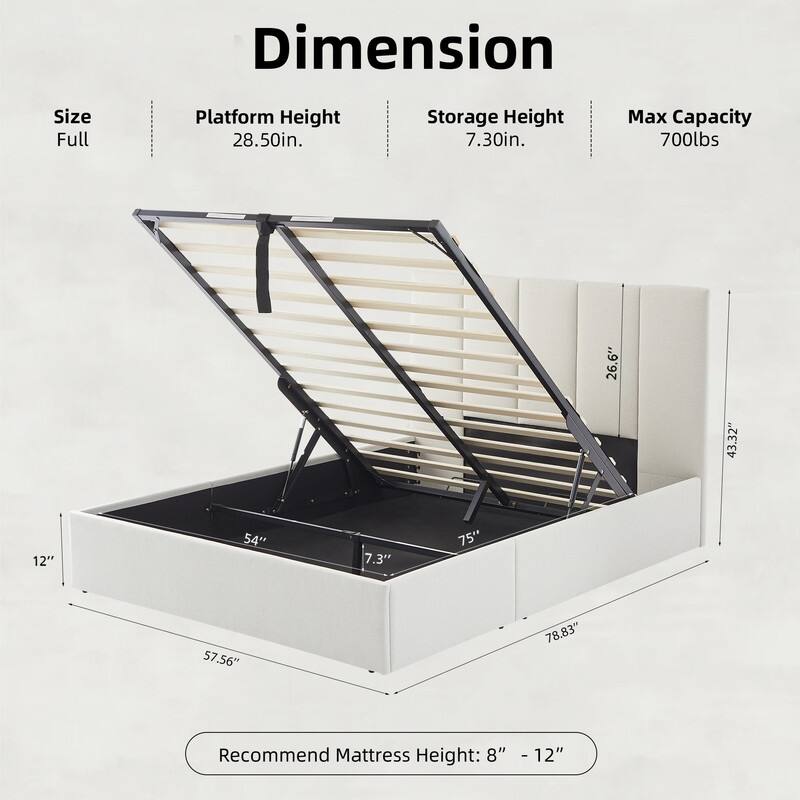 Modern Upholstered Lift-Up Storage Platform Bed with Headboard