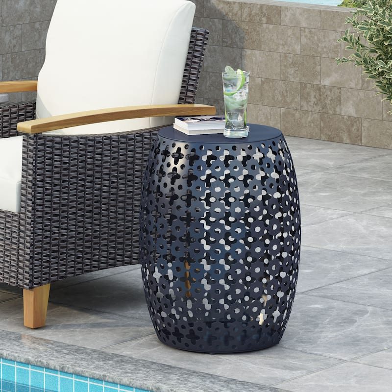 Metal end Table End Table,Round Side Table with Hollow Drum Design,Accent Table for Outdoor and Indoor Use