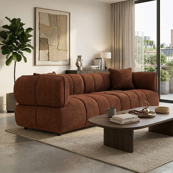Furniture of America Premier Modern 97-inch Rustic Amber Premium Upholstered Biscuit Tufted Sofa