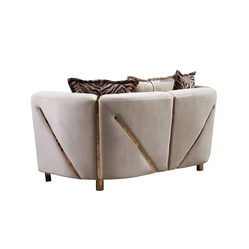 Thick Velvet Fabric Upholstered Loveseat Made With Wood In Beige