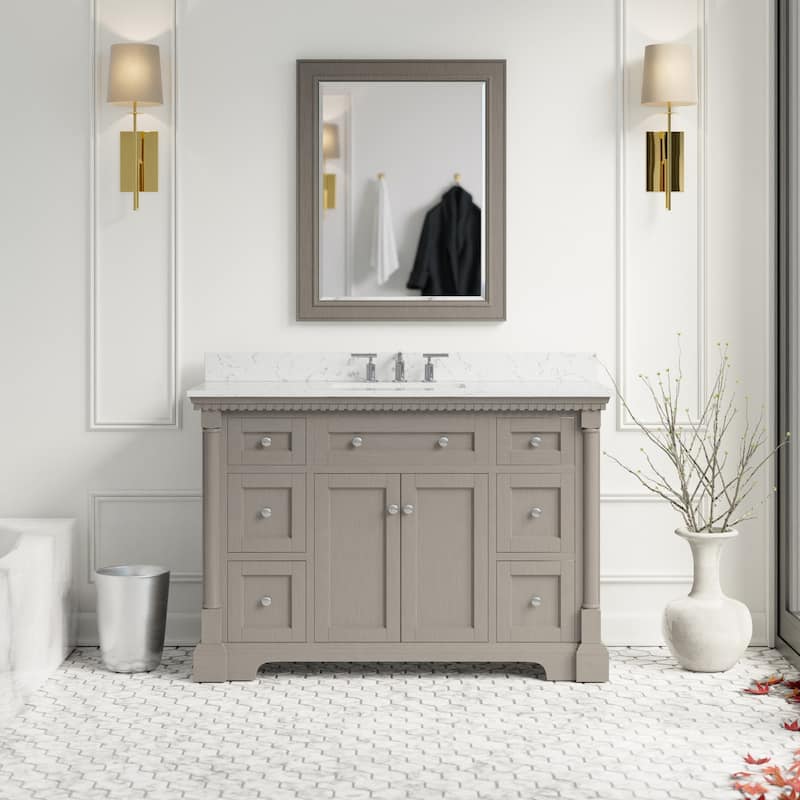 KitchenBathCollection Sydney 48" Bathroom Vanity with Engineered Marble Top - Weathered Gray