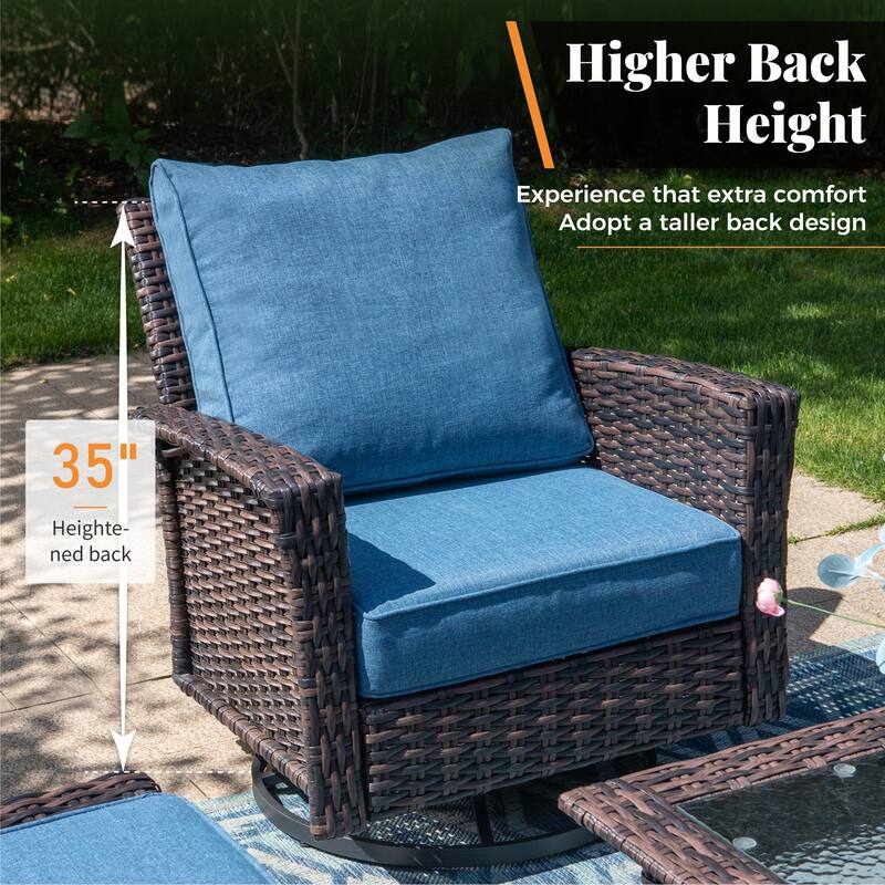 MAISON ARTS Patio Wicker Sofa Conversation Set with 50,000 BTU Fire Pit Table , Oversize Seat with 5.5'' Thick Padded Cushion