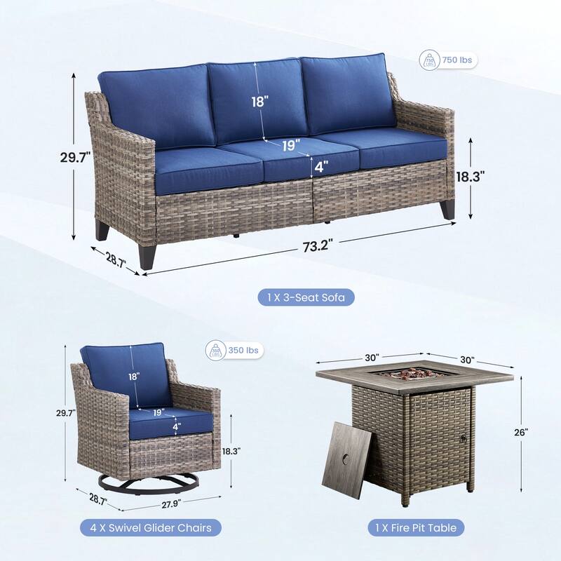 Pocassy Outdoor Swivel Chair with Sofa with Fire Pit Table