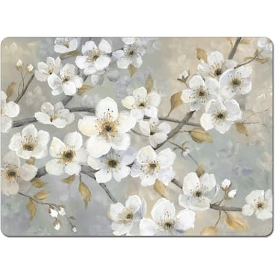 Blossoms Decorative Hardboard Cork Back Tabletop Placemats 4 Pack Manufactured in The USA Heat Tolerant and Easily Wipes Clean