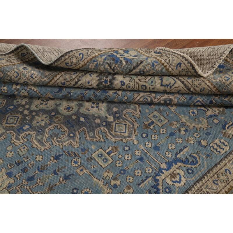 Tabriz Persian Area Rug Handmade Geometric Blue Wool Carpet - 8'0"x 11'0"