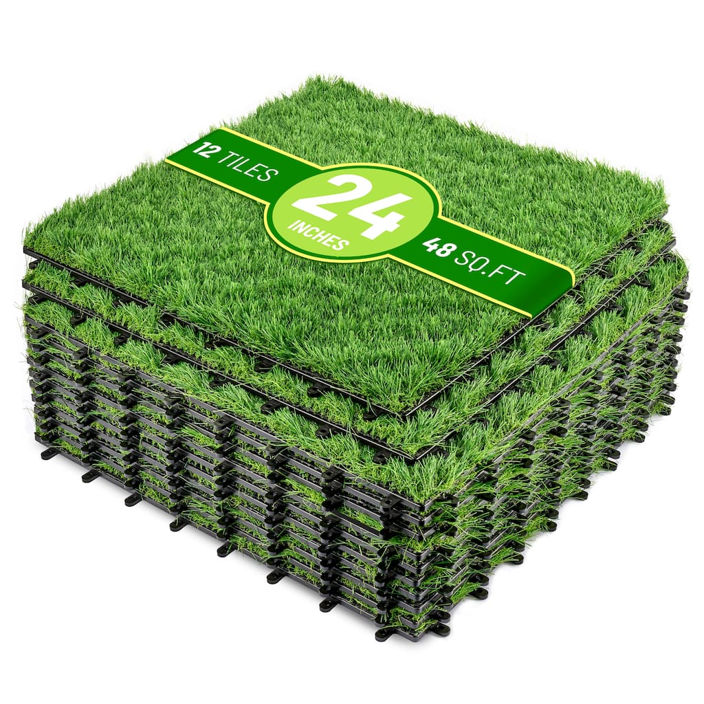 Sorbus Artificial Interlocking Grass Tiles 24"x24" For Balcony, Deck and Patio