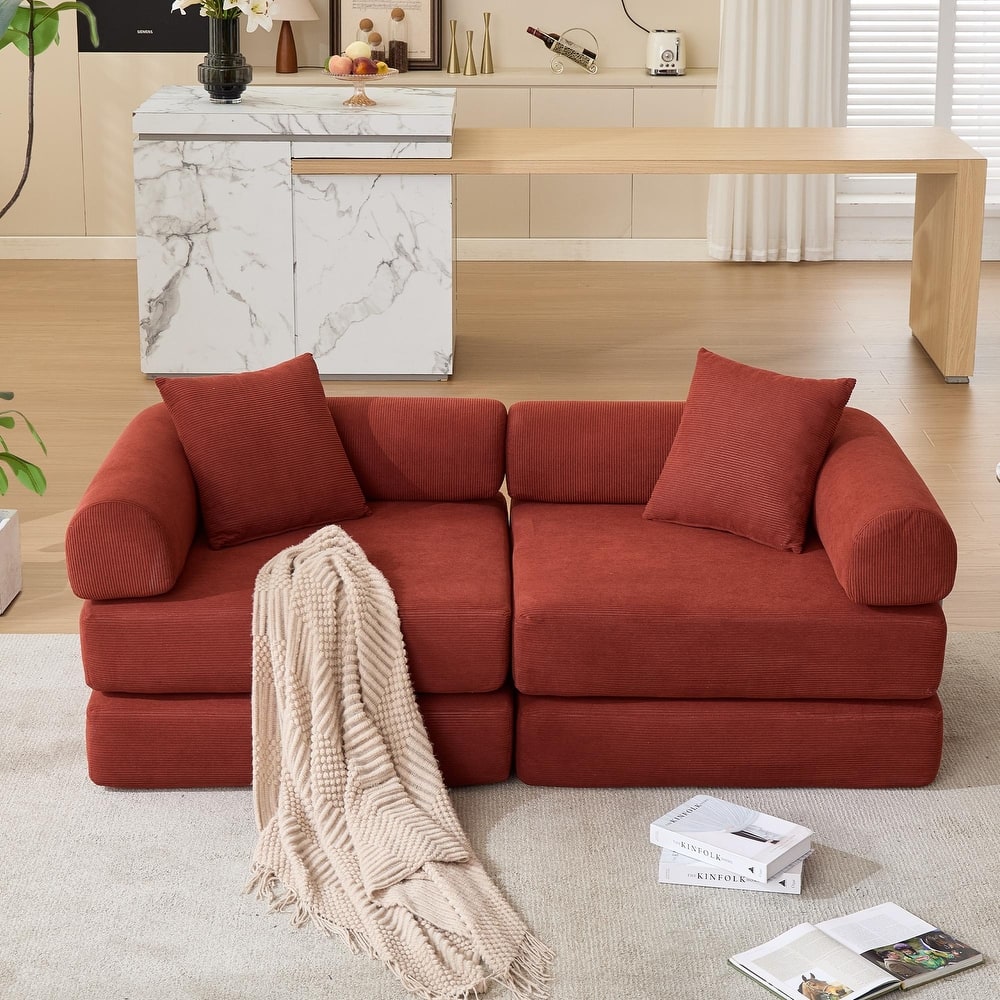 Modular Couch Sofa Bed, Convertible Design with Removable Armrests,Folding Mattress Couch for Small Spaces ,No Assembly