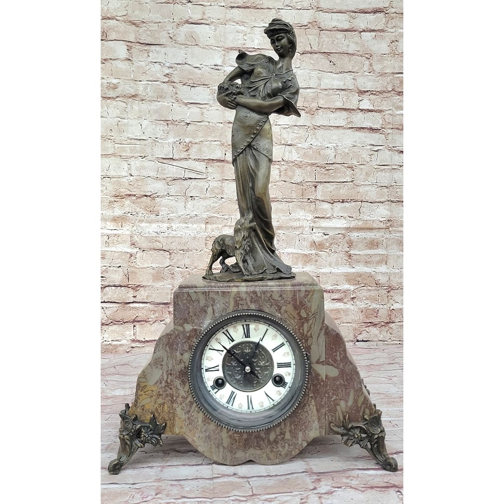 Figurative Bronze Marble French Clock Art Deco Sculpture Antique Reproduction Moreau