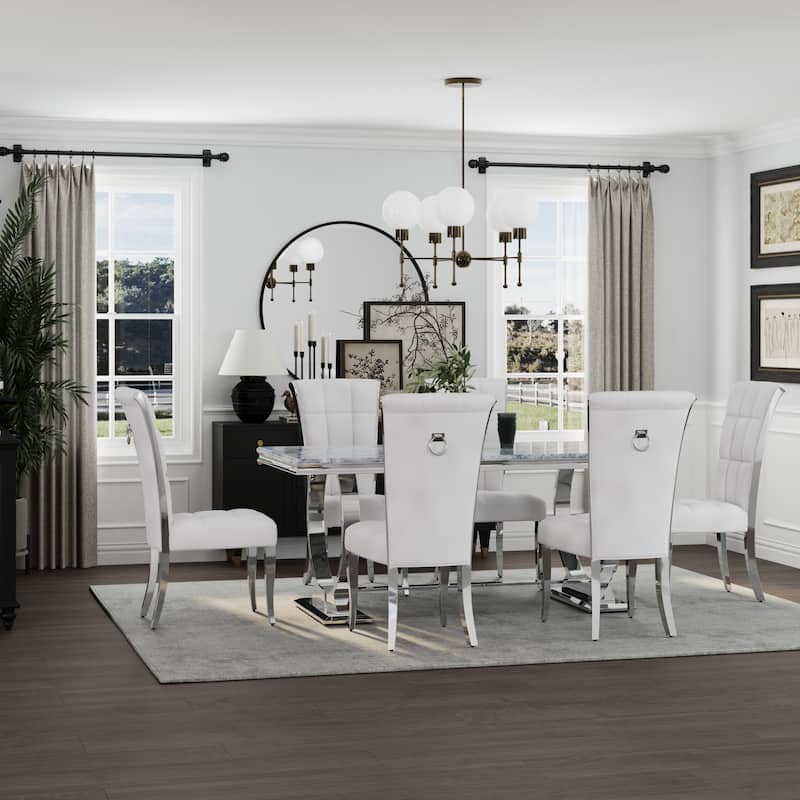 Luxury Dining Table Set with PU Leather Dining Chairs