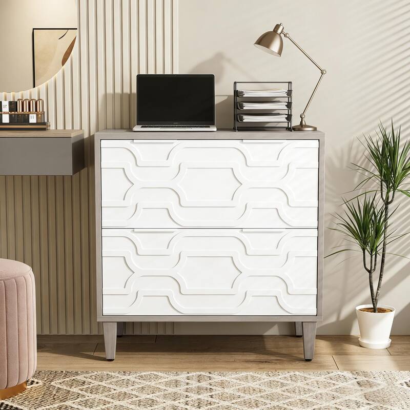 Rossetta 2-Drawer Stylish Design Versatile Storage File Cabinet with Ample Space - Gray+White