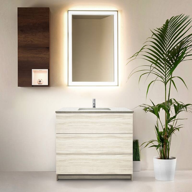 Element Standing 36 in x W x 22 in D x 35 in H Bath Vanity in Ebony with Galaxy White Quartz Top Single Hole