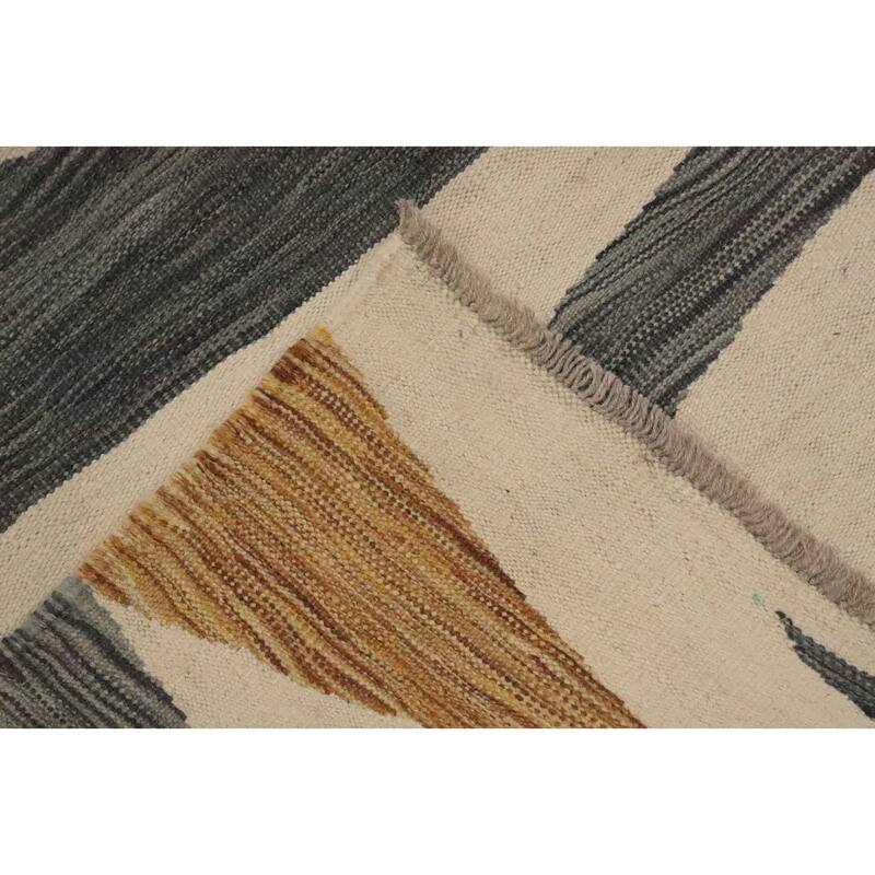 Hand Woven Oriental 100% Wool Carpet Southwestern Modern Beige & Ivories Kilim Area Rug - 10' 0'' X 6' 7''