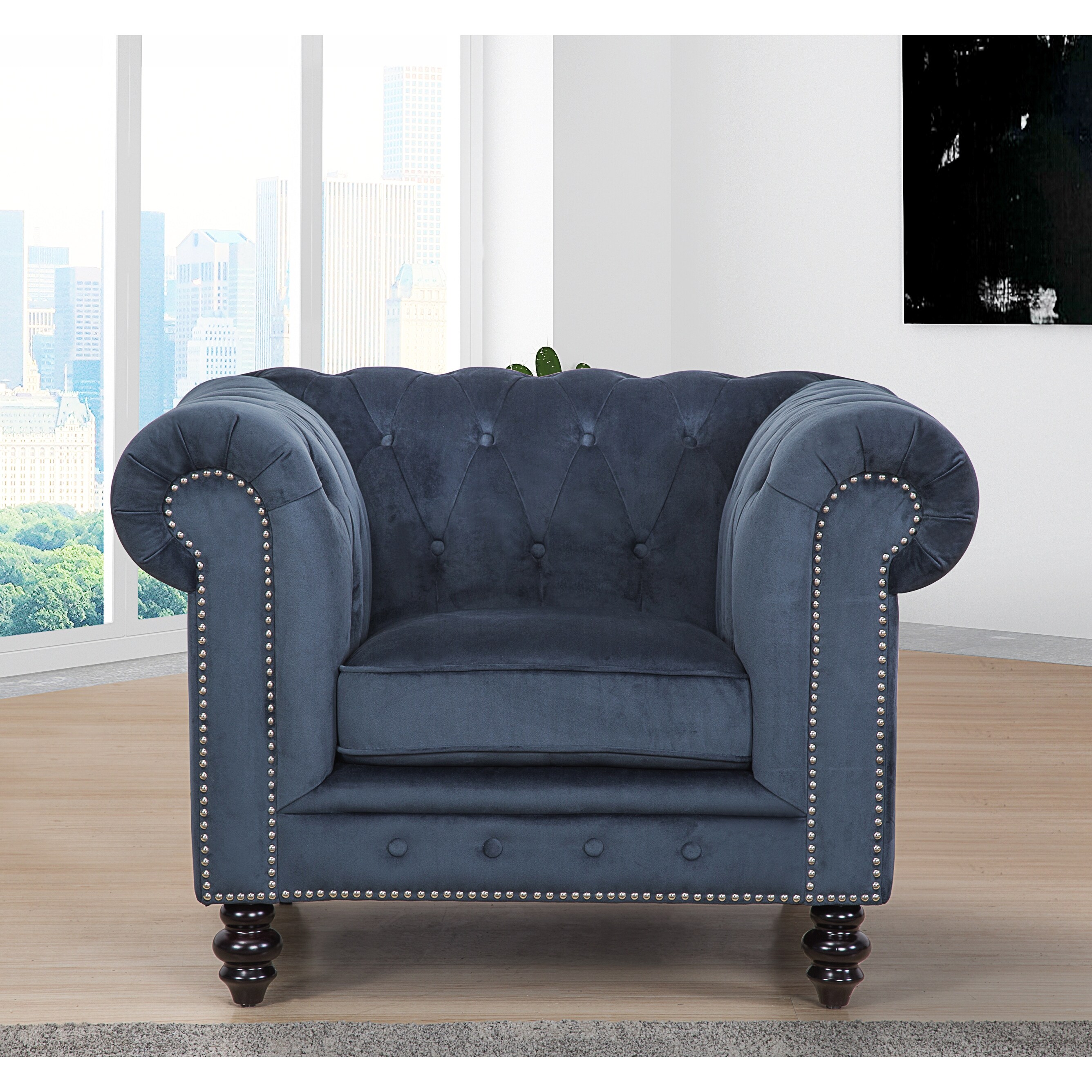 Abbyson Grand Chesterfield Grey Velvet Armchair On Sale Overstock 23122860