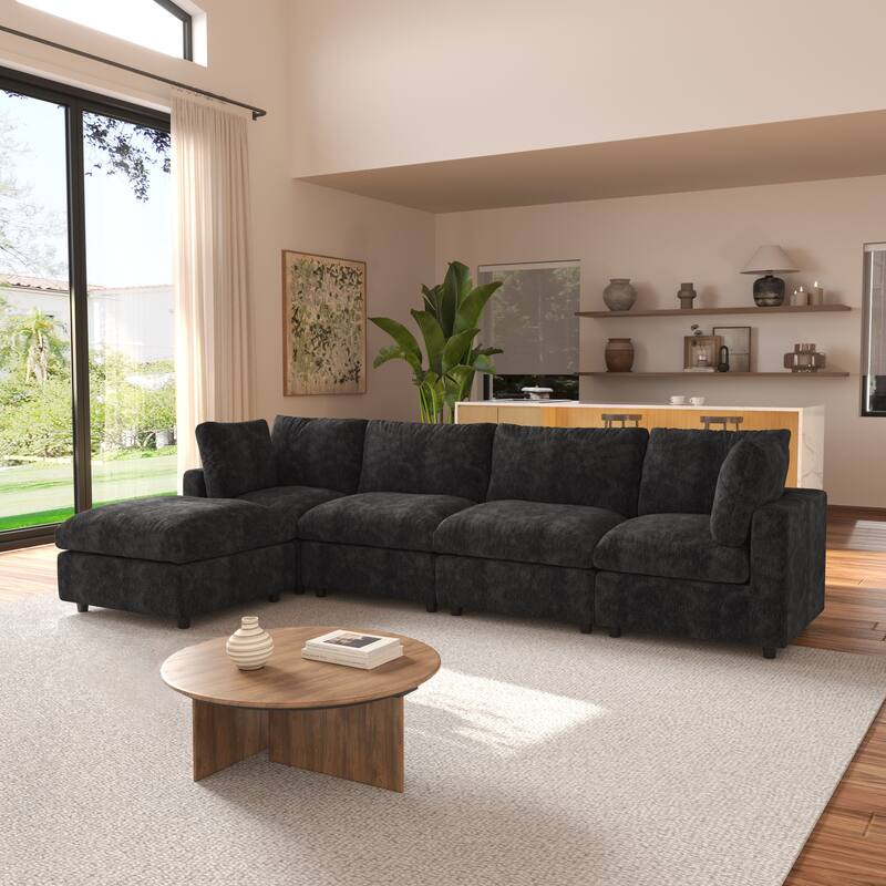 L-shaped Cloud Modular Sectional Sofa Couches with Ottoman for Living Room Down Filled Comfort Minimalist Sectional Couch