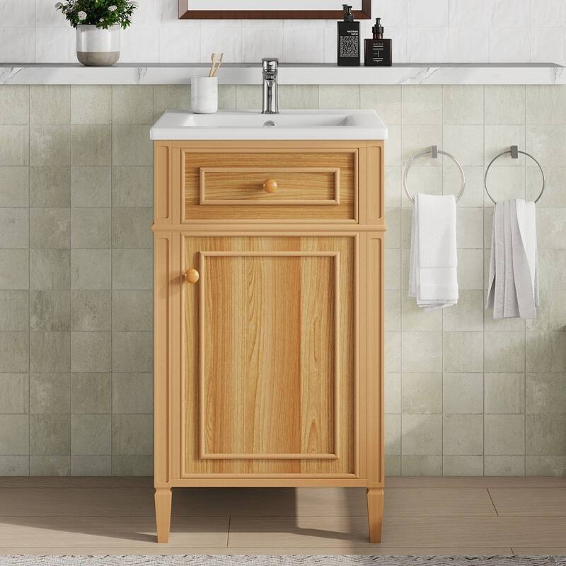 20-Inch Wood Bathroom Vanity with Sink, Solid Wood Legs, Adjustable Shelf, Tilt-Out Drawer,Modern Freestanding Cabinet