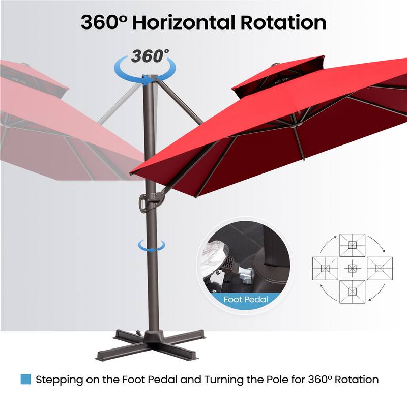 10 x 13 Feet Double Top Rectangular Patio Offset Cantilever Umbrella Aluminum with Crank