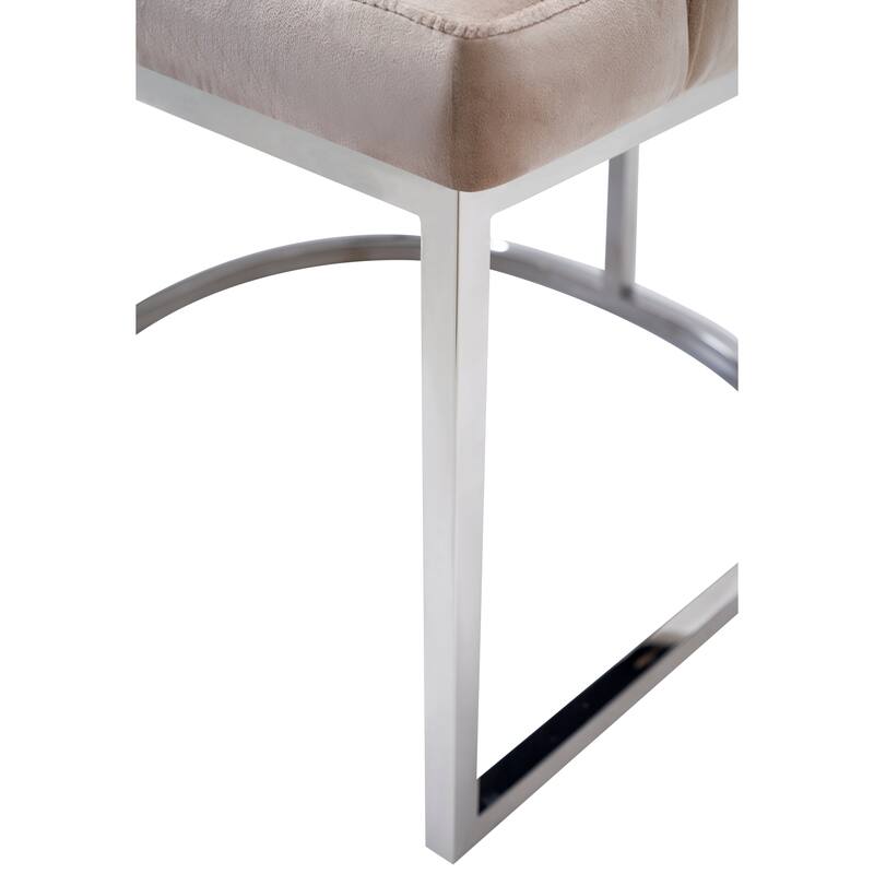 Modrest Daria Modern Beige Velvet and Stainless Steel Dining Chair Set of 2