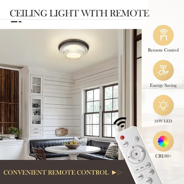24W Dimmable Flush Mount Ceiling Light 3000K-6500K - Bed Bath